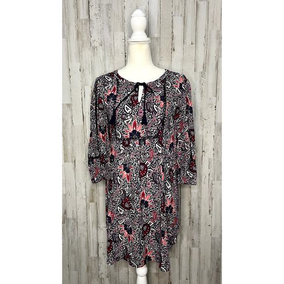 Lucky Brand Paisley Bell Sleeve Mini Dress Women's Small Multicolor Boho Chic - Picture 2 of 7